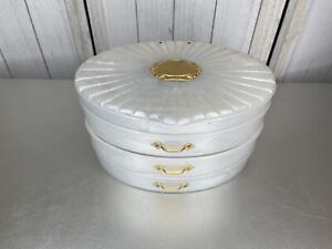 1960s Vintage Rialto Lucite Pearl White Art Deco 4 Level Jewelry Box