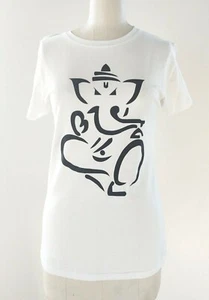 Adini Ganesh Graphic Tee Shirt in White with Black Ganesh Small-Extra Large - Picture 1 of 5
