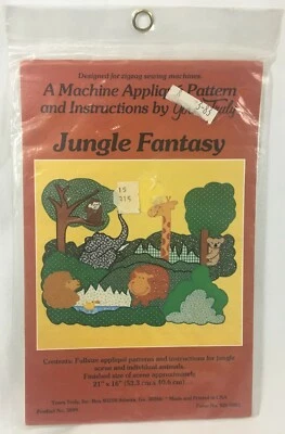 Yours Truly Jungle Fantasy 3099 机器贴花缝纫样板 21 x 16 英寸全新未拆封复古 — 第 1/4 张图片