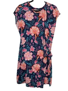 Tommy Bahama Flor de la India Hawaiano Corbata Lateral Mediana Camiseta Algodón Vestido Azul - Imagen 1 de 19