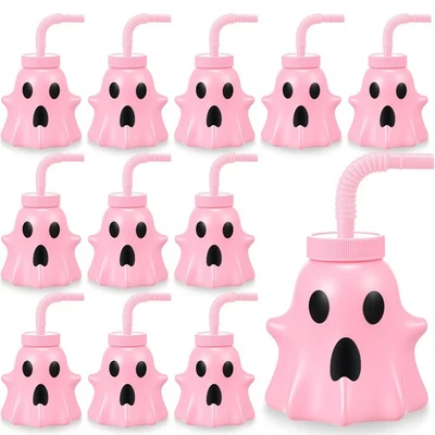 12 Piezas Tazas de Fiesta de Halloween para Niños 10 Oz Tazas de Plástico en Forma de Fantasma con Tapa... Foto 1 de 4
