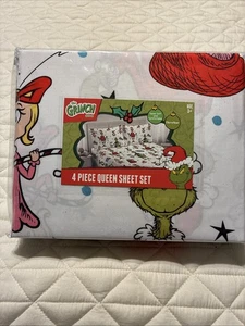 Nuevo Juego de Sábanas Dr. Seuss El Grinch 4 Piezas Queen Microfibra Navidad Vacaciones - Imagen 1 de 6