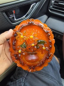 Vintage Amber Lucite Wall Plaque with Embedded Flowers Mid Century Retro Decor - Picture 1 of 3