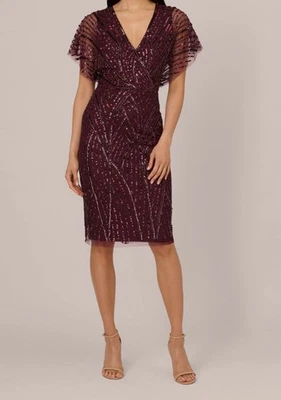 Vestido para mujer Adrianna Papell púrpura con cuello sobrepelliz manga dolman lentejuelas talla 12 Foto 1 de 2