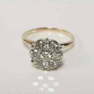 Diamond Cluster Flower Shape Ring 1.50Ct Round Lab-Created 14K Yellow Gold FN - Image 1 of 3