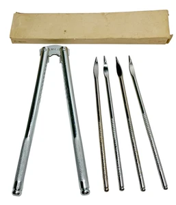 Vtg Taiwan Metal Nut Cracker Nutcracker Kitchen Tool Set w/ 4 Picks - Picture 1 of 5