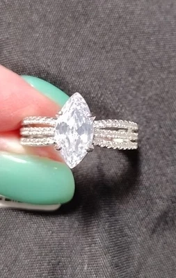 Nuevo Anillo Bella Luce Blanco Circonita Cúbica Rodio Sobre Plata de Ley 3.54 ctw-8 Foto 1 de 4