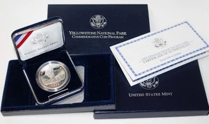 1999 P Proof Silver One Dollar Yellowstone Park US Mint $1 Coin Blue Box and COA - Picture 1 of 5