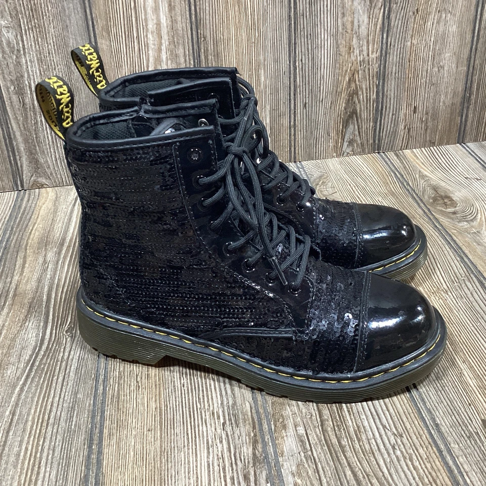 Botas de combate Dr Doc Martens para mujer 1460 Pooch lentejuelas con cordones cremallera lateral talla 6 EE. UU. Foto 1 de 4