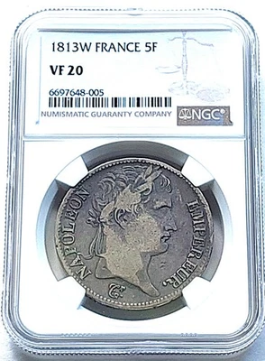 1813 W France 5 Francs ,  NGC VF 20 , nice silver coin         #2093 , # 69-18 - Image 1 of 4