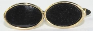 VINTAGE KREMENTZ GOLD FILLED CLASSIC BLACK LUCITE CELLULOID CUFFLINKS - Picture 1 of 2