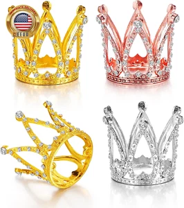 4Pcs Crown Cake Topper Mini Crowns for Bouquets Small Princess Queen Crown Shiny - Picture 1 of 9