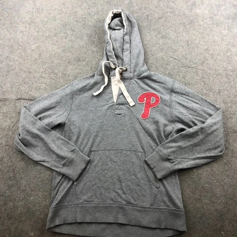 Philadelphia Phillies Hoodie Mens Small Gray Red Embroidered Henley MLB * Cover