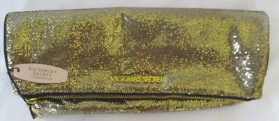 VICTORIA'S SECRET GOLD GLITTER FOLD OVER CLUTCH BAG WITH MIRROR - NEW - Image 1 of 4