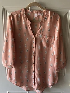 Bongo XL Rose button front Tab sleeves blouse tunic - Picture 1 of 6