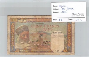 BILLET ALGERIE - 100 FRANCS - 1945 - PICK 88 - 69209446 - K.2769 - Foto 1 di 2