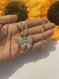 Collana Ciondolo Farfalla Donna Placcato Oro 18K Gioielli Cristalli - Foto 1 di 7