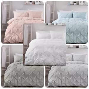 Serene LARA Pleated Duvet Cover Set Bedding - White Pink Grey Silver Duck Egg - Picture 1 of 21