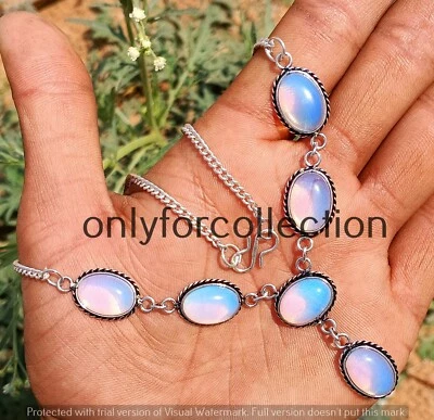 Collar largo de 16" de regalo de 1 pieza enchapado en plata de ley 925 con piedras preciosas de opalita para mujer Foto 1 de 3