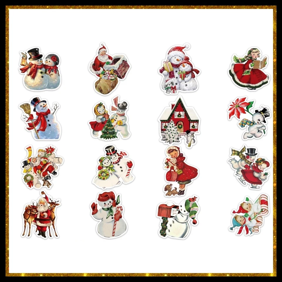 Pegatinas de diseños vintage de vacaciones de Navidad de 1,5 pulgadas Foto 1 de 1