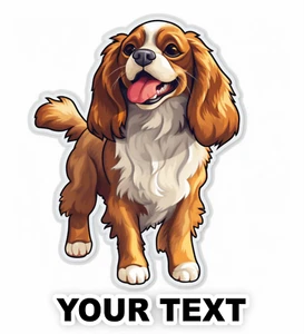 Set of 2 Cavalier King Charles Spaniel Dog Decal Stickers with Free Custom Text - Picture 1 of 5