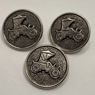 3 Vintage Model T Shirt Buttons Metal Shank Automobile Transportation Cars - Image 1 of 4