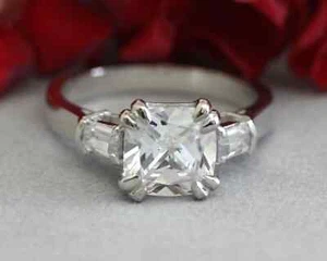 Solitaire Engagement Ring 2 Ct Real Moissanite Asscher Cut 14K White Gold Plated - Picture 1 of 11