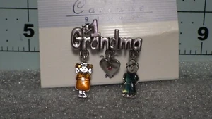 silver tone #1 grandma charm pin girl boy heart rhinestone enamel 1.5X1.77" - Picture 1 of 3