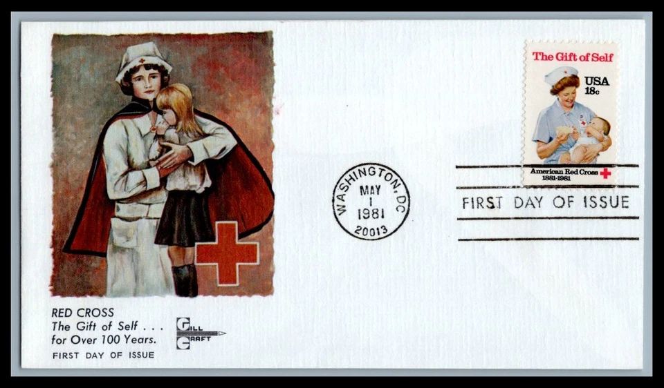 US FDC # 1910 18c Red Cross Gill   1981, 9p5328 - Image 1 of 1