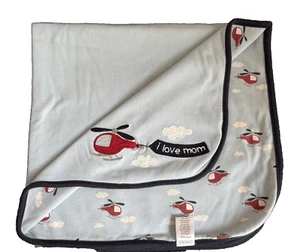 Gymboree I LOVE MOM Helicopter Cotton Baby Blanket Blue Red White Cloud 2011 - Picture 1 of 7