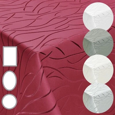 TISCHDECKE BÜGELFREI STOFF PFLEGELEICHT ECKIG RUND OVAL 60°WASCHBAR WELLENDESIGN - Bild 1 von 2
