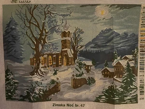 Printed needlepoint Tapestry Kit W/Floss Needle 18x24 In Winter Night UNITAS - Picture 1 of 2