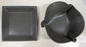 Hilborn Signed Ceramic 2 Piece Tray & Bowl Set Studio Pottery Brown Curled Pinch - Picture 1 of 10