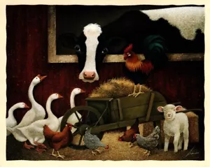 Cow Chicken Farm Animals Friends Blank Theme Cards By Lang Herrero - Set of 2 - Picture 1 of 3