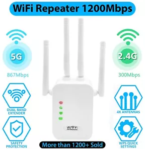 Wifi Range Internet Extender 1200Mbps 5G Wireless Repeater Signal Booster Router - Picture 1 of 13