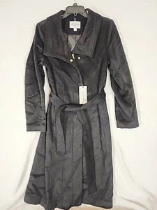 NEW COLE HAAN Women's Slick Belted Long Coat Wool Blend Size 6 Black Trench  - Picture 1 of 12