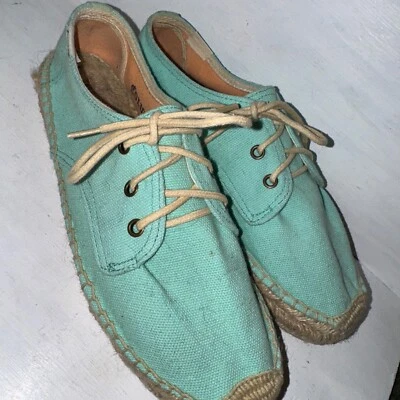 Soludos Womens Canvas Espadrille Lace Up Low Top Sneakers Blue-Green Size 8 - Image 1 of 4