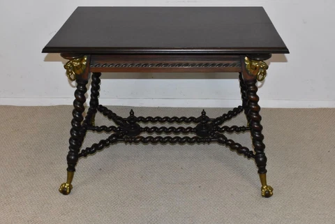 Antique Solid Mahogany Library Table Rope Turned Legs Lion Head Details Cover