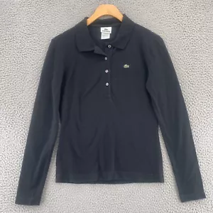 Lacoste Shirt Womens 42 Black Polo Collar Long Sleeve 1/4 Button Stretch Casual - Picture 1 of 10