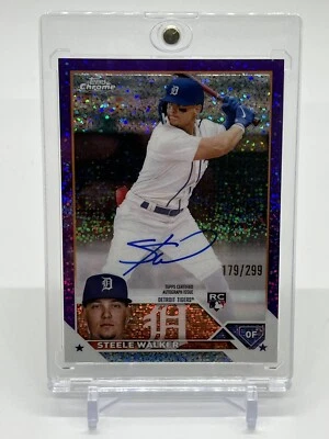 2023 Topps Chrome Baseball Steele Walker Purple Speckle ROOKIE On Card Auto /299 - Image 1 of 3