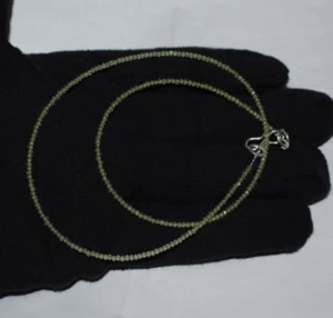 925 Sterling Silver 42" String Necklace Natural Green Peridot Gemstone 2mm Beads - Picture 1 of 24