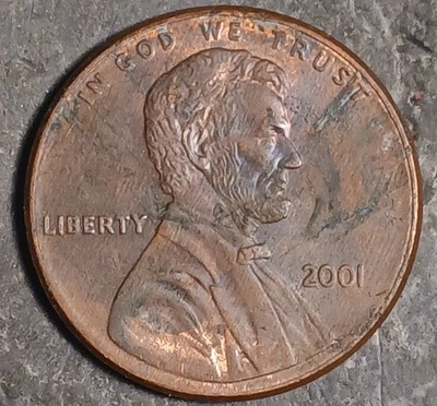 2001 P Penny Strike Through Error Coin B/N Condition Free Shipping - Image 1 of 4