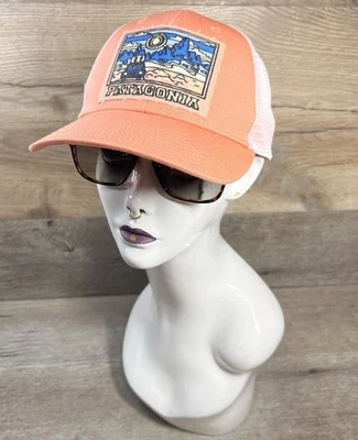 PATAGONIA Summit Road Distressed Patch Mesh Snapback Trucker Hat Peach/White Cap - Image 1 of 4
