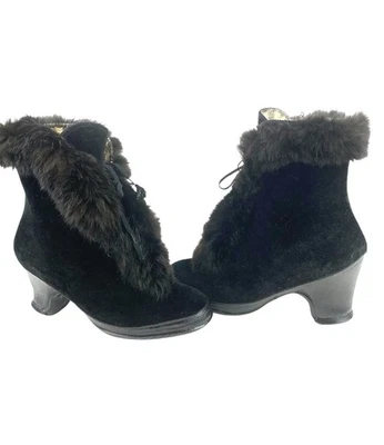 Vintage Hill & Dale Gaytees Overshoe Carriage Boots Black Fur Trim Rubber USA 7 - Image 1 of 4