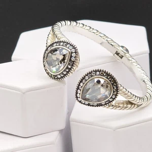 Brighton Bracelet "Luminescence" Hinged Silver Tone Crystal Accents Statement - Picture 1 of 11