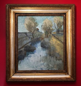 Impressionistische Landschaft gerahmtes Ölgemälde unbekannter Künstler Kunst Verkauf - Bild 1 von 8