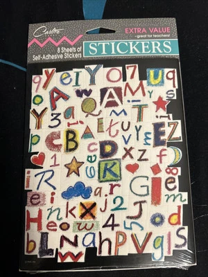 Vintage Crayon Funky Drawn ABC Letters Alphabet 4 Sheets NEW in PACK  Stickers! - Image 1 of 2