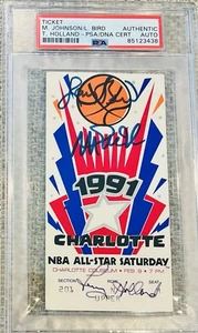 Magic Johnson & Larry Bird Signed 1991 NBA All-Star Ticket PSA/DNA - Picture 1 of 3