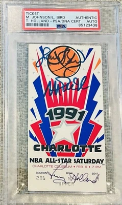 Magic Johnson & Larry Bird Signed 1991 NBA All-Star Ticket PSA/DNA - Image 1 of 3