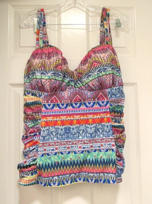 Jessica Simpson Juego Tankini 2 Piezas Traje de Baño Rojo Azul Verde Talla 2X Foto 1 de 4